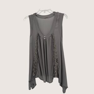 Le Streghe Italy Blouse One Size Gray Lace Trim Sleeveless Tunic Silk Blend
